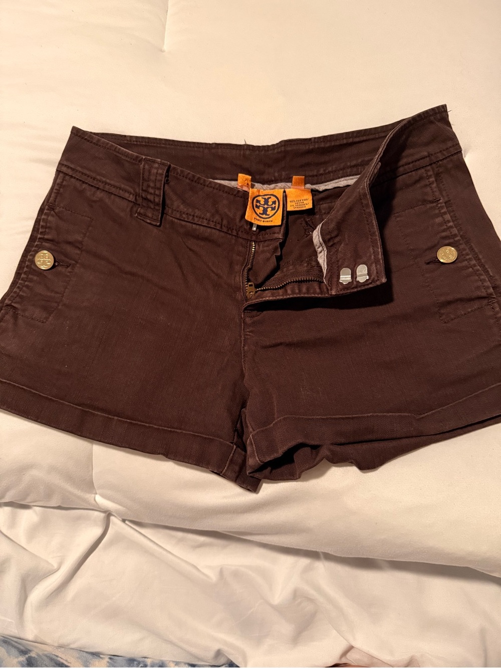 Tory Burch Brown Cotton-Blend Low-Rise Jean Shorts